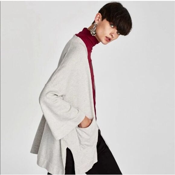 ✨Zara Grey Open Front Oversized Slouchy Knit Kimono Style Sz Small Cardigan✨ - Picture 1 of 13